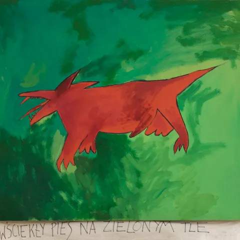 Wściekły pies na zielonym tle