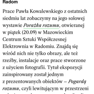 Wystawa "Porażka rozumu” Pawła Kowalewskiego w Mazowieckim Centrum Sztuki Współczesnej Elektrownia w Radomiu